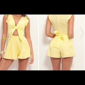 Yellow Tie in front romper